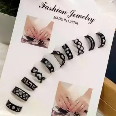 10Pcs Adjustable Fashion Rings Set Black Gold Silver Unisex