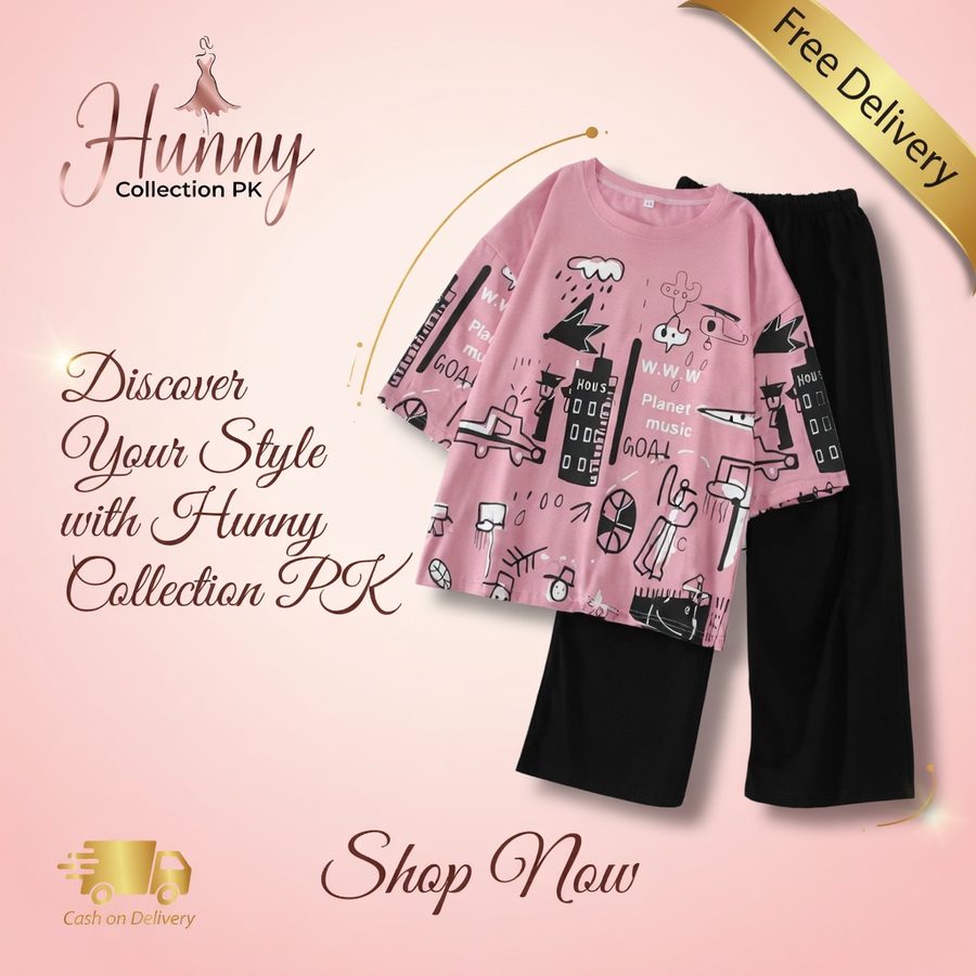 Women Printed Cotton Night Suit Pink Medium to XL - suits - Hunny Collection PK