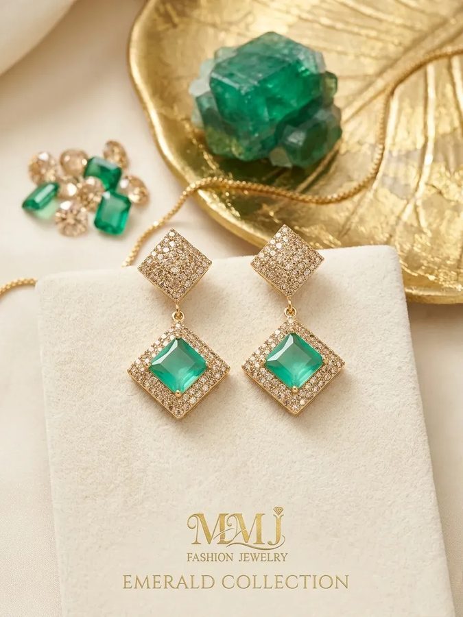 Green Gemstone Earrings Set for Women - Jewellery - Hunny Collection PK