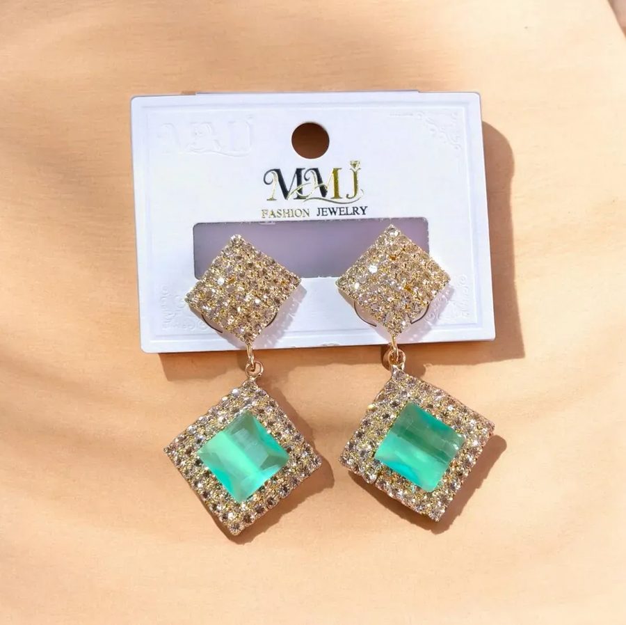 Green Gemstone Earrings Set for Women view 2