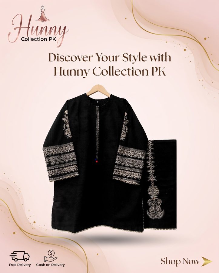 2 Pcs Women's Stitched Silk Embroidered Shirt And Trouser