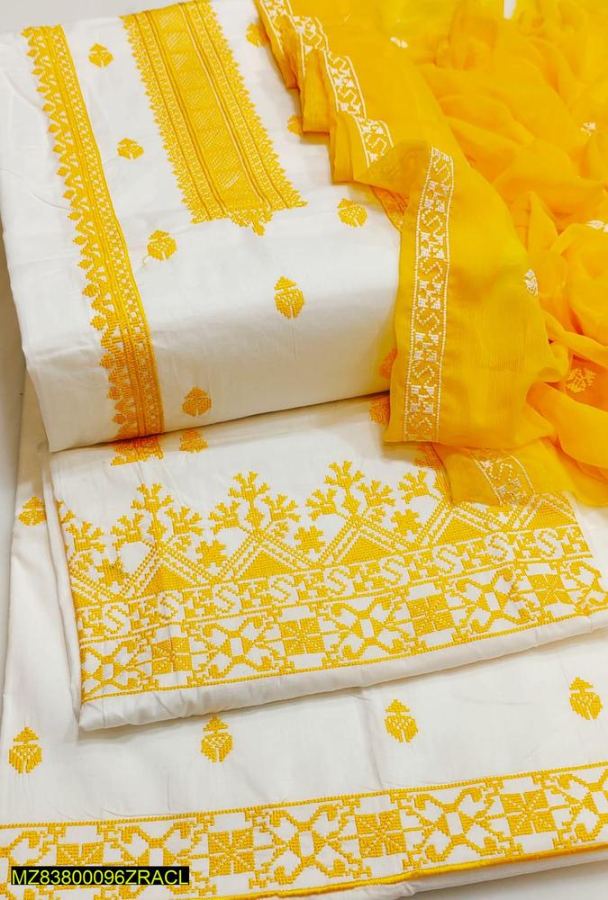 Yellow Embroidered Lawn 3-Piece Suit for Women view 1