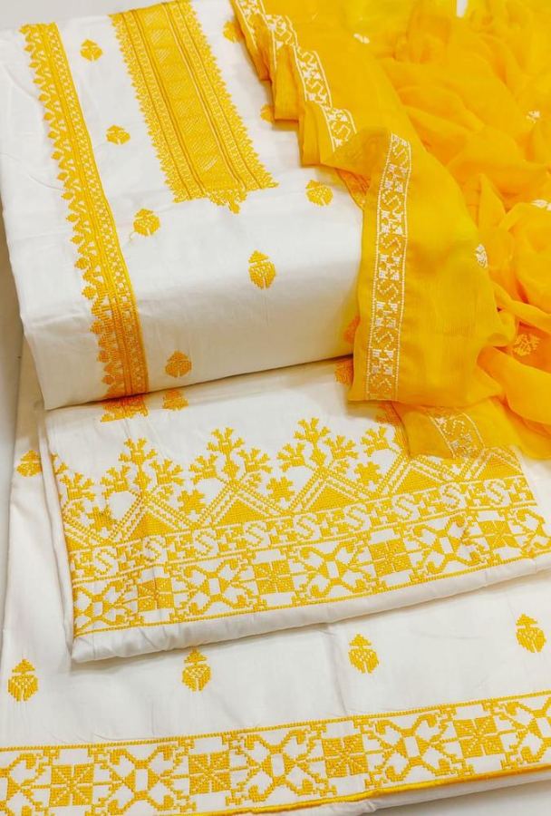 Yellow Embroidered Lawn 3-Piece Suit for Women view 3