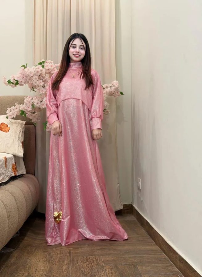 Pink Glitter 2Pcs Maxi Dress Set Party Wear
