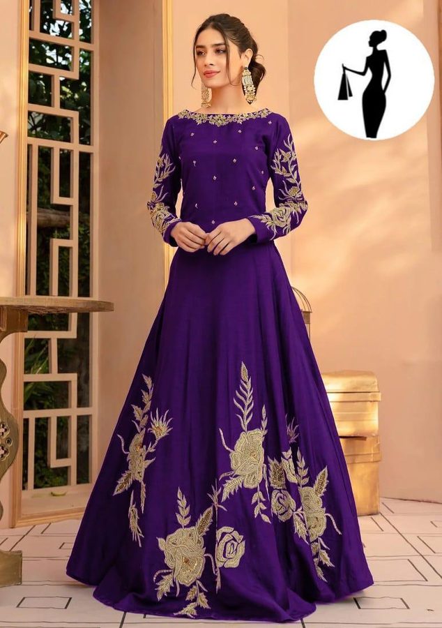 Purple Embroidered Maxi Dress for Women Party Wear