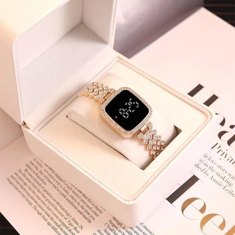 Women Crystal Watch Square Dial Touch Screen Rhinestone Band - Watches - Hunny Collection PK