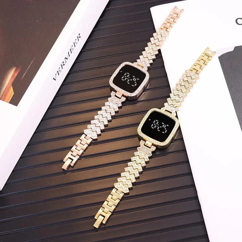 Women Crystal Watch Square Dial Touch Screen Rhinestone Band view 2