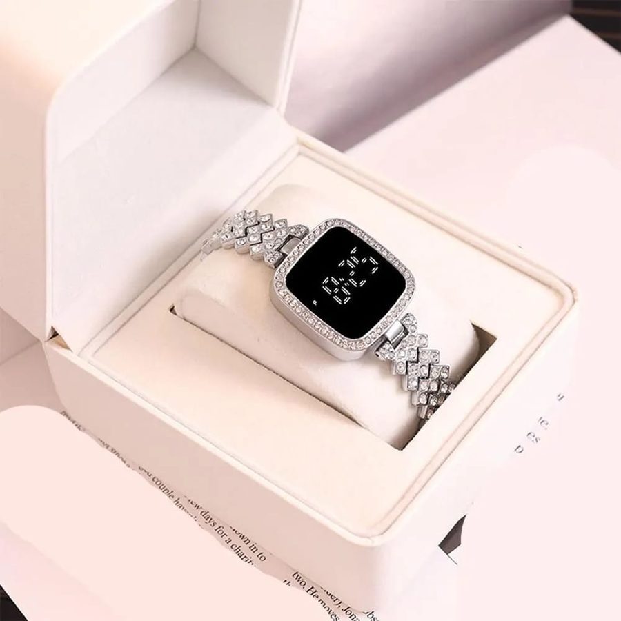 Women Crystal Watch Square Dial Touch Screen Rhinestone Band view 4
