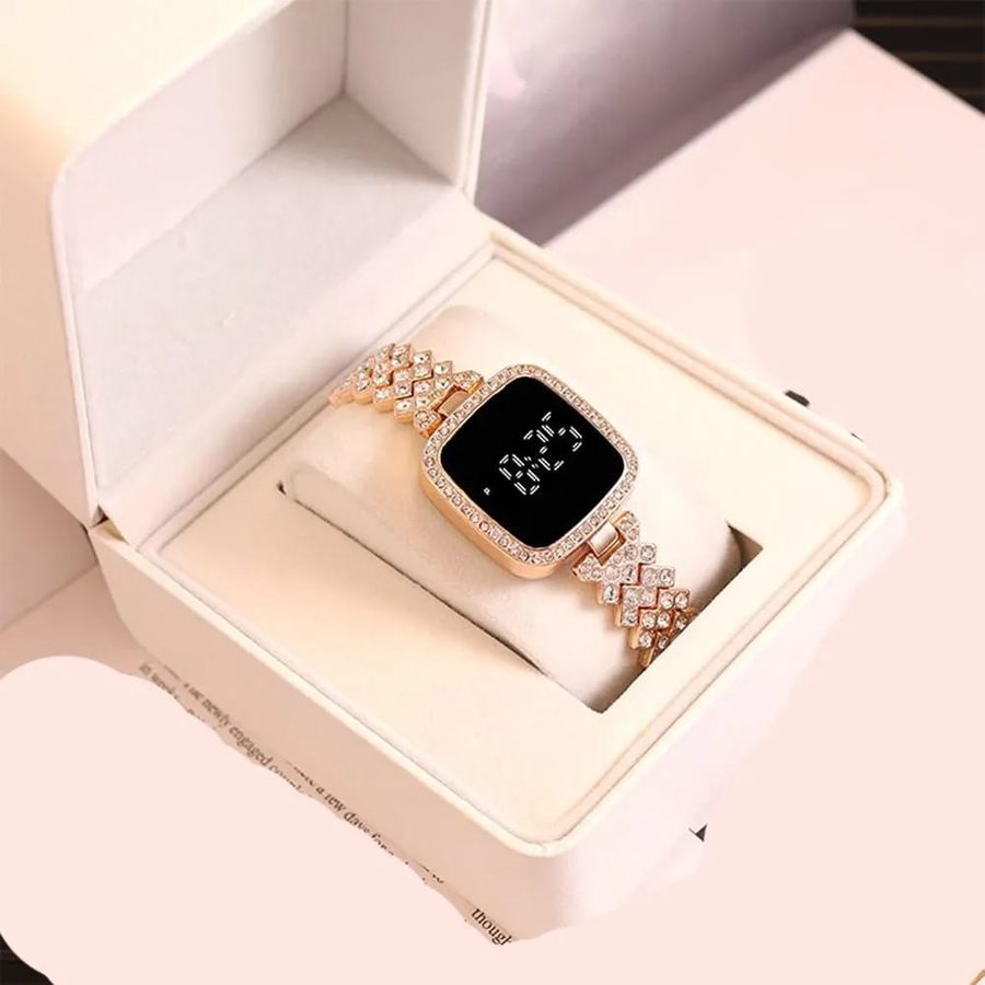 Women Crystal Watch Square Dial Touch Screen Rhinestone Band view 5