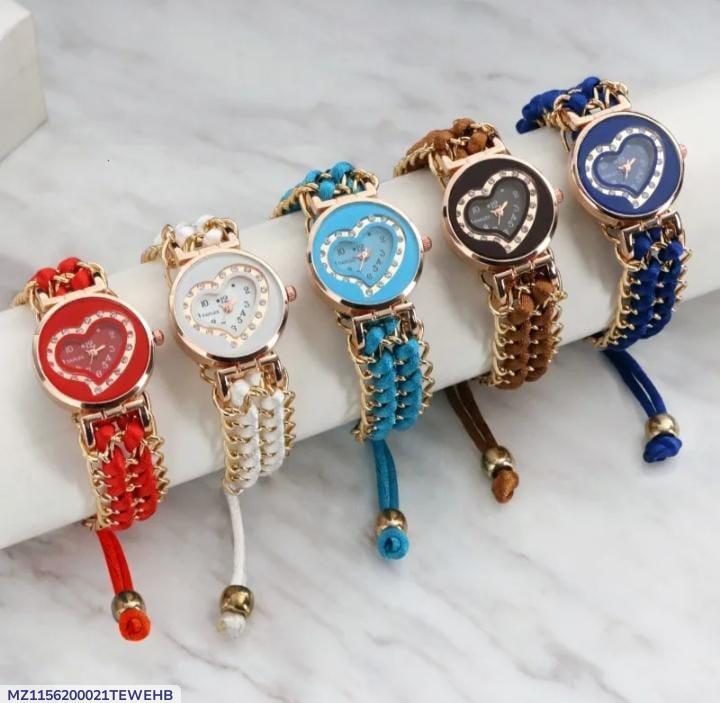 Women's Heart-Shaped Bracelet Watch Red White Blue Brown Turquoise view 2