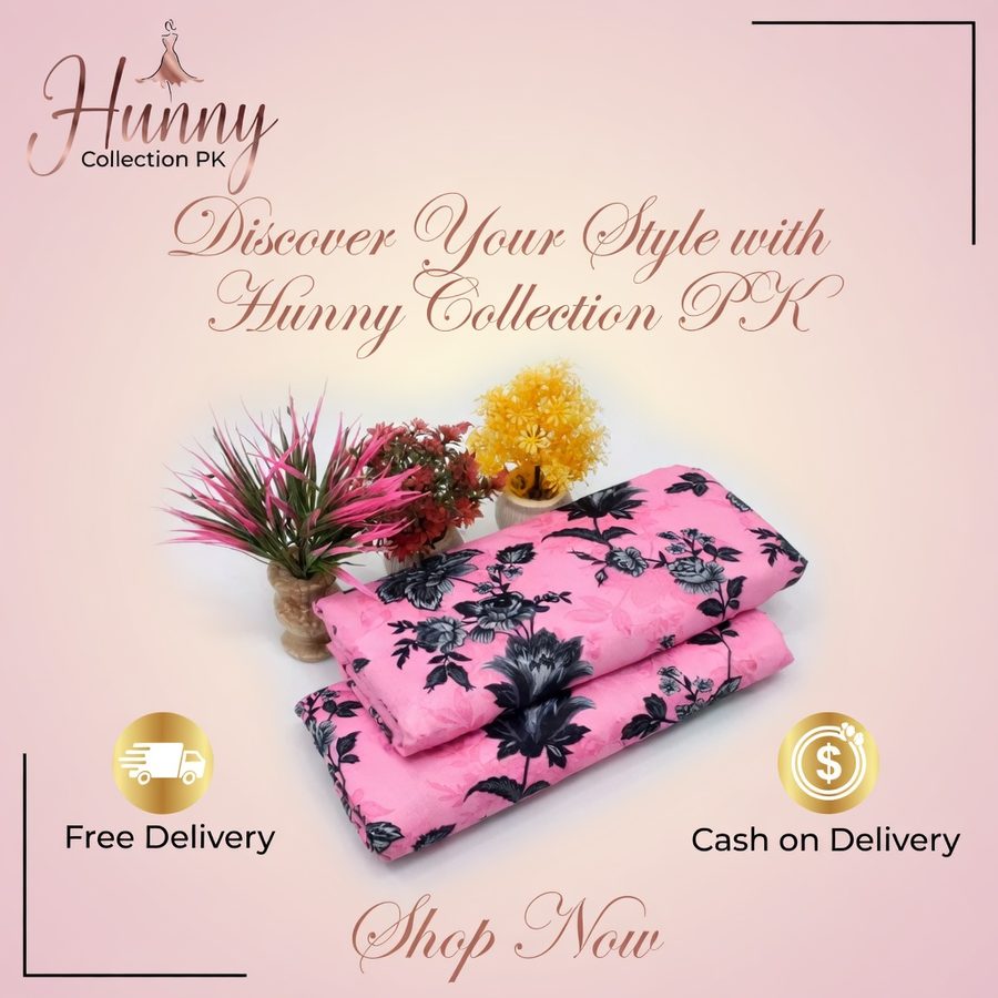Women Printed Polo Cotton Suit Pink 2 Pcs - Women's Unstitched - Hunny Collection PK