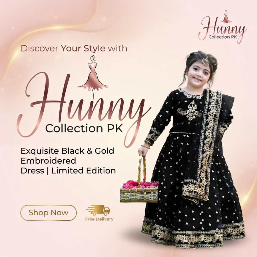 3 Pcs Girl's Shamoz Silk Embroidered Shirt And Skirt Set - kids - Hunny Collection PK