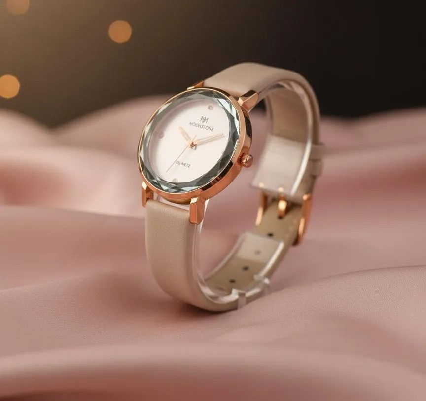 Luxury Ladies Watch Off White Leather Quartz  view 2