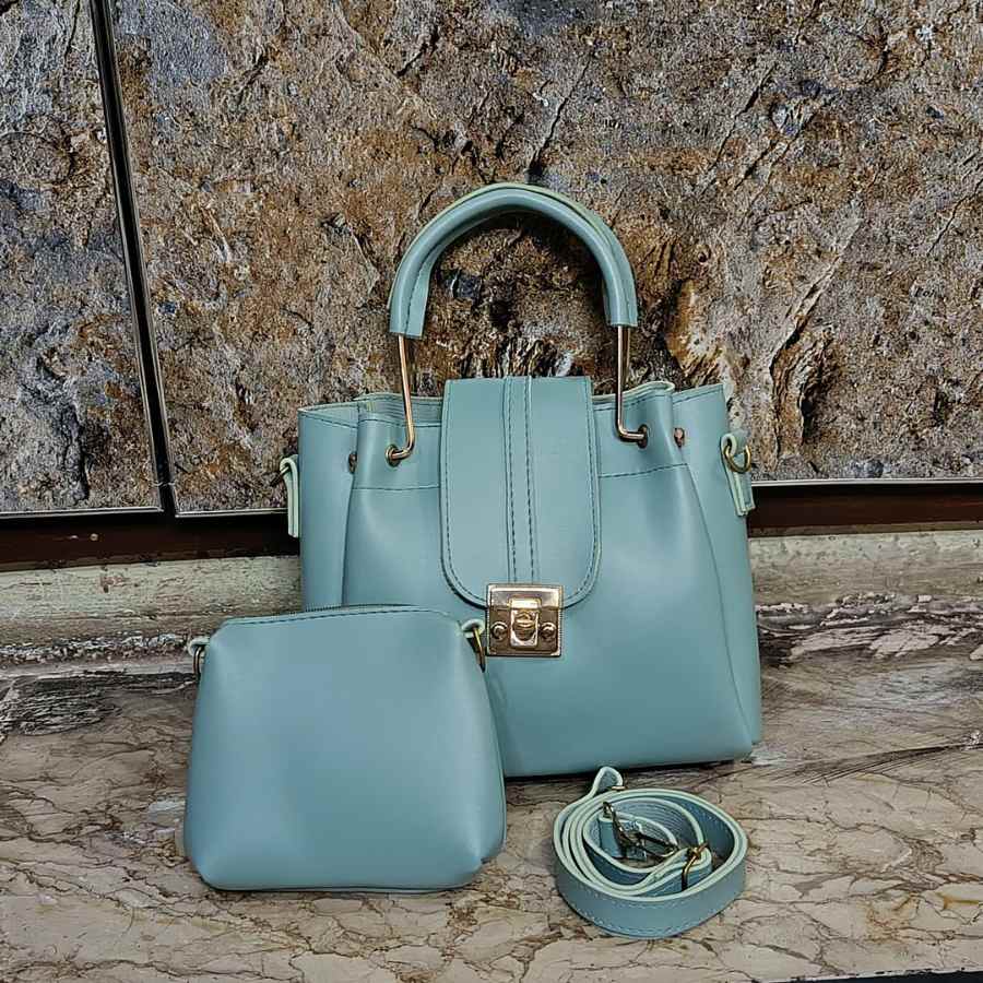 Green PU Leather Crossbody Bag Set with Pouch view 2