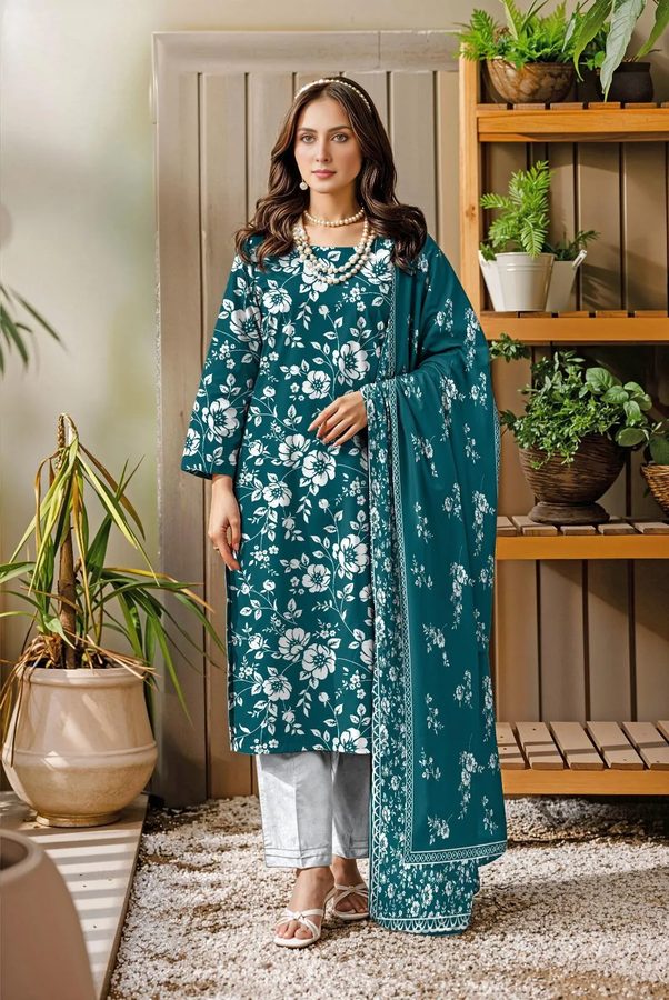 3 Pcs Women's Unstitched Digital Print Suit view 1