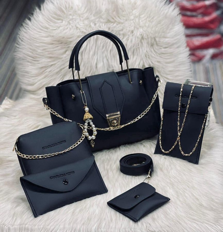 Stylish Girl's 5-Piece Leather Bag Set in Pink