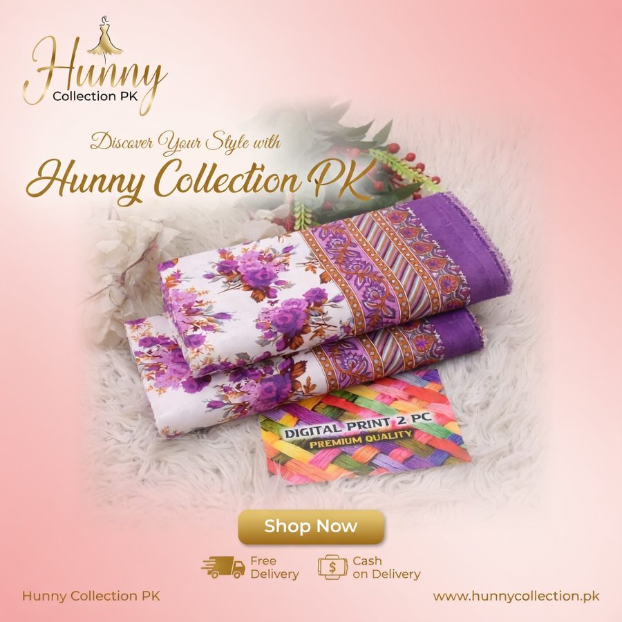 Women Printed Cotton Suit 2 Pcs Purple All Season - Women's Unstitched - Hunny Collection PK