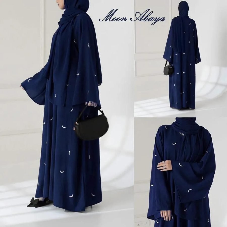 Blue Moon Embroidered Georgette Abaya with Stoller view 2