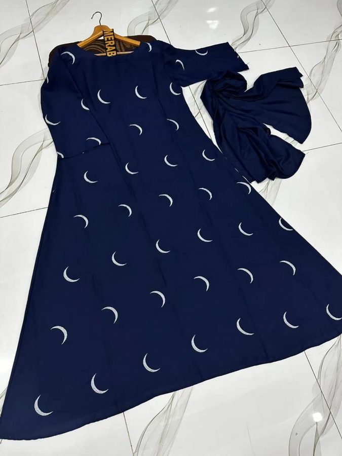 Blue Moon Embroidered Georgette Abaya with Stoller view 3