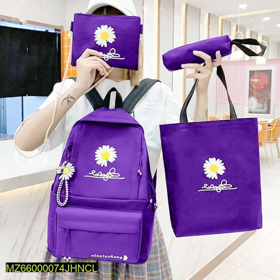  Purple Daisy Print 18" Waterproof Backpack Set of 4 view 2