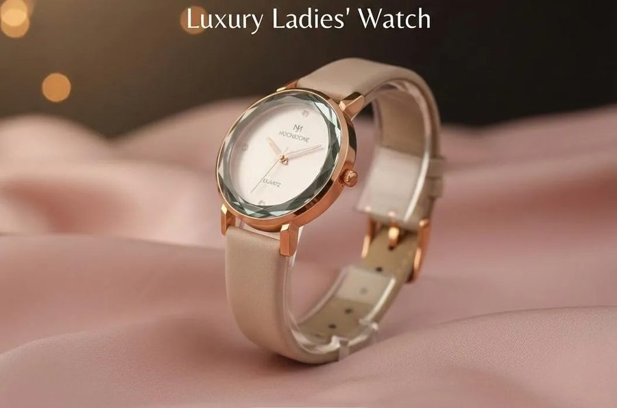 Luxury Ladies Watch Off White Leather Quartz view 3